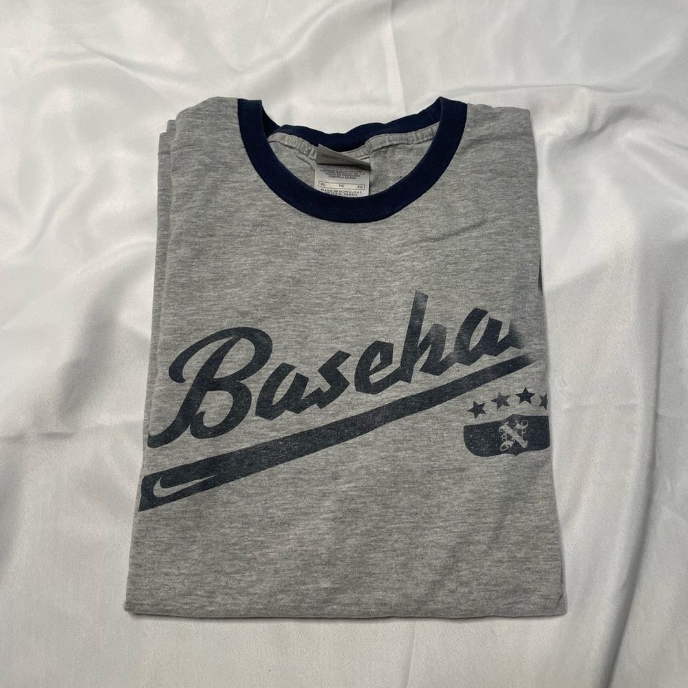 vintage nike ringer tee with baseball graphic